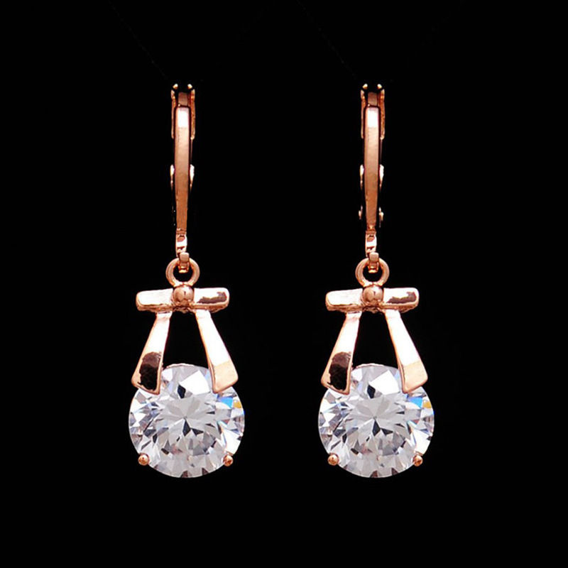 Crystal Earring Jewelry Set with Gold Bow Pendant