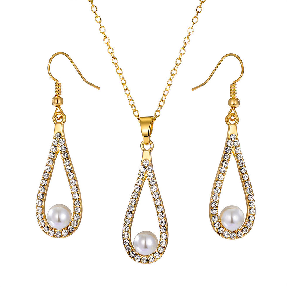 Thumbnail: Elegant Vintage Drop Necklace and Earring Jewelry Set
