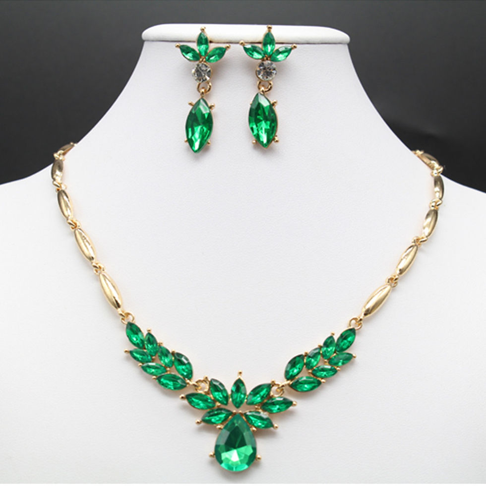 Thumbnail: Bridal Necklace and Earring Jewelry Set with Gems