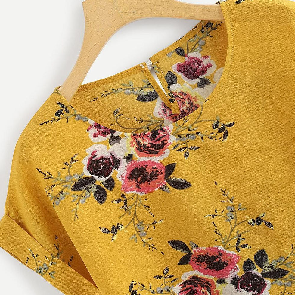 Thumbnail: Floral Print O-Neck Blouse for Women Short Sleeve Top