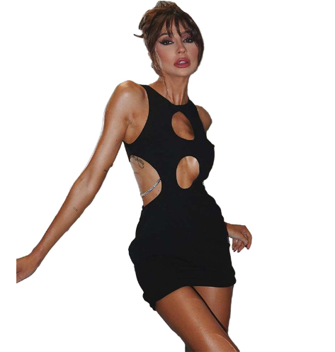 Thumbnail: Hollowed Fashion Rhinestone Navel Dress for Women