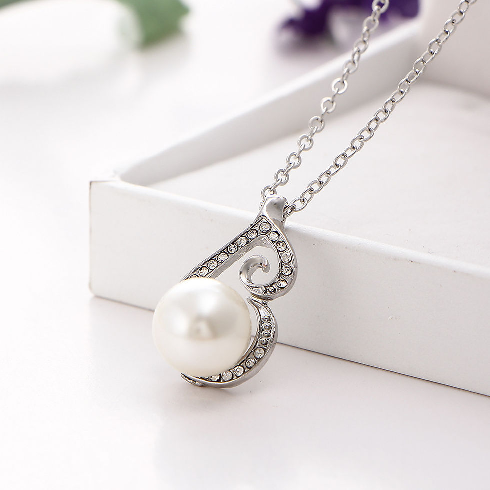 Thumbnail: New Pearl Pendant Necklace and Earring Set for Brides