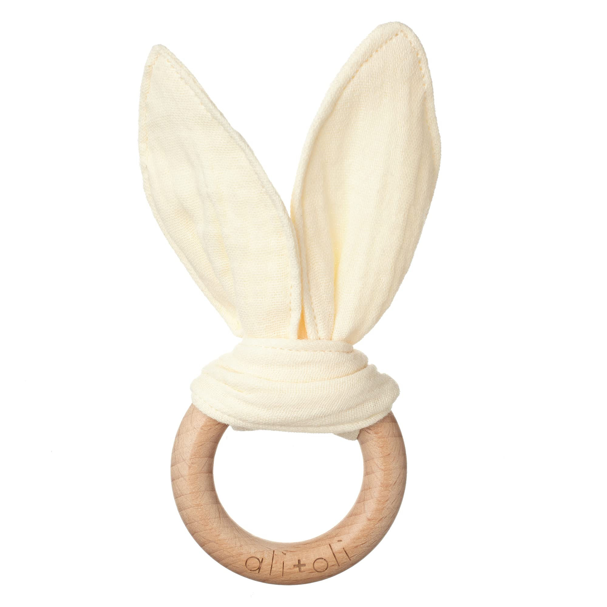 Ali+Oli Crinkle Bunny Ears Wooden Teethers for Babies (Natural) Bunny Ear Teethi