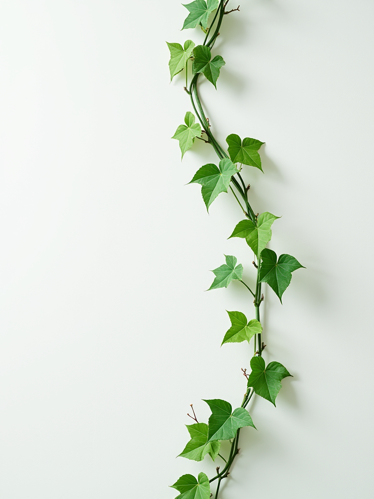 Two lush green vines growing together up a clean white wall representing family support.