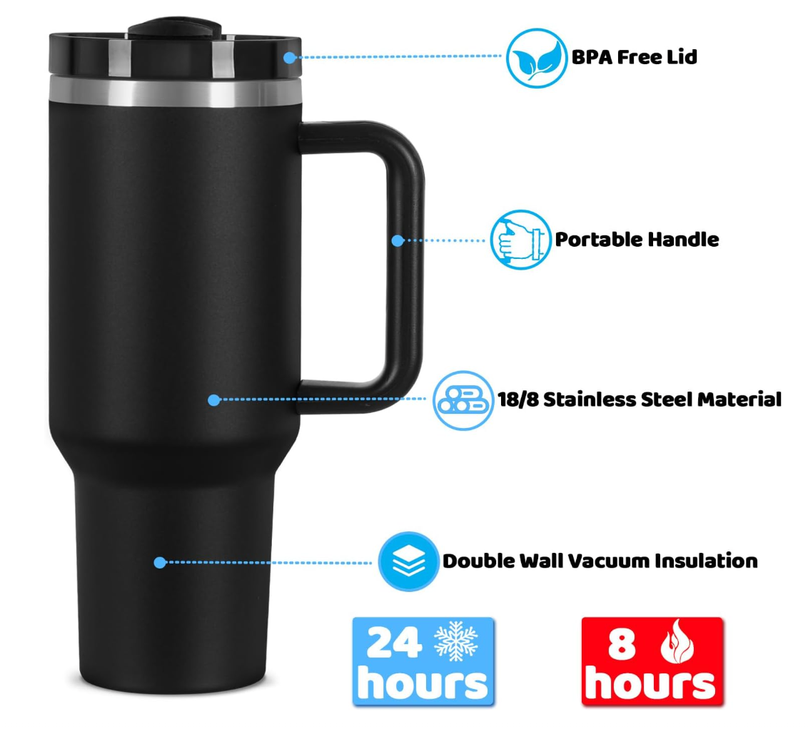 40 Oz Tumbler with Handle and Straw