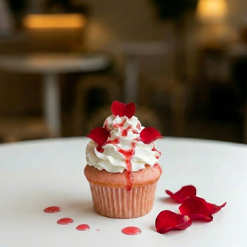 Rosen-Cupcakes mit hausgemachtem Rosensirup und cremigem Topping – blumiges Dessert für besondere Anlässe.