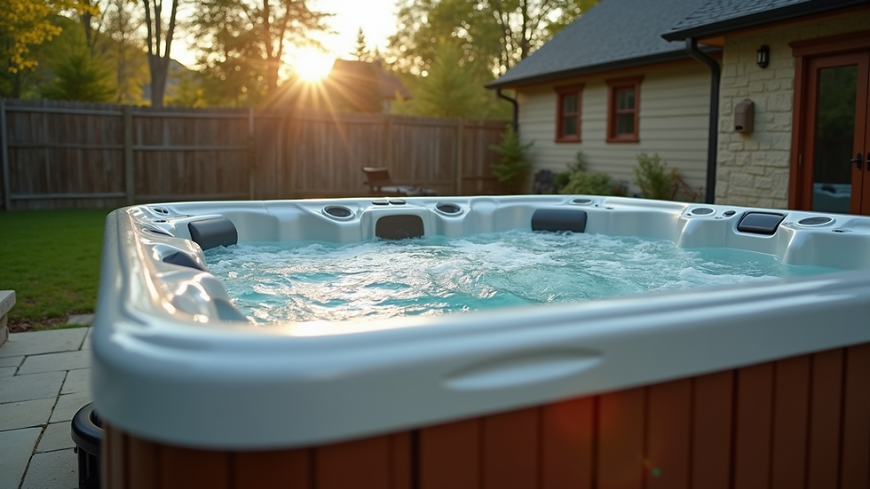 Eye-level view of a large hot tub in a backyard ready for removal