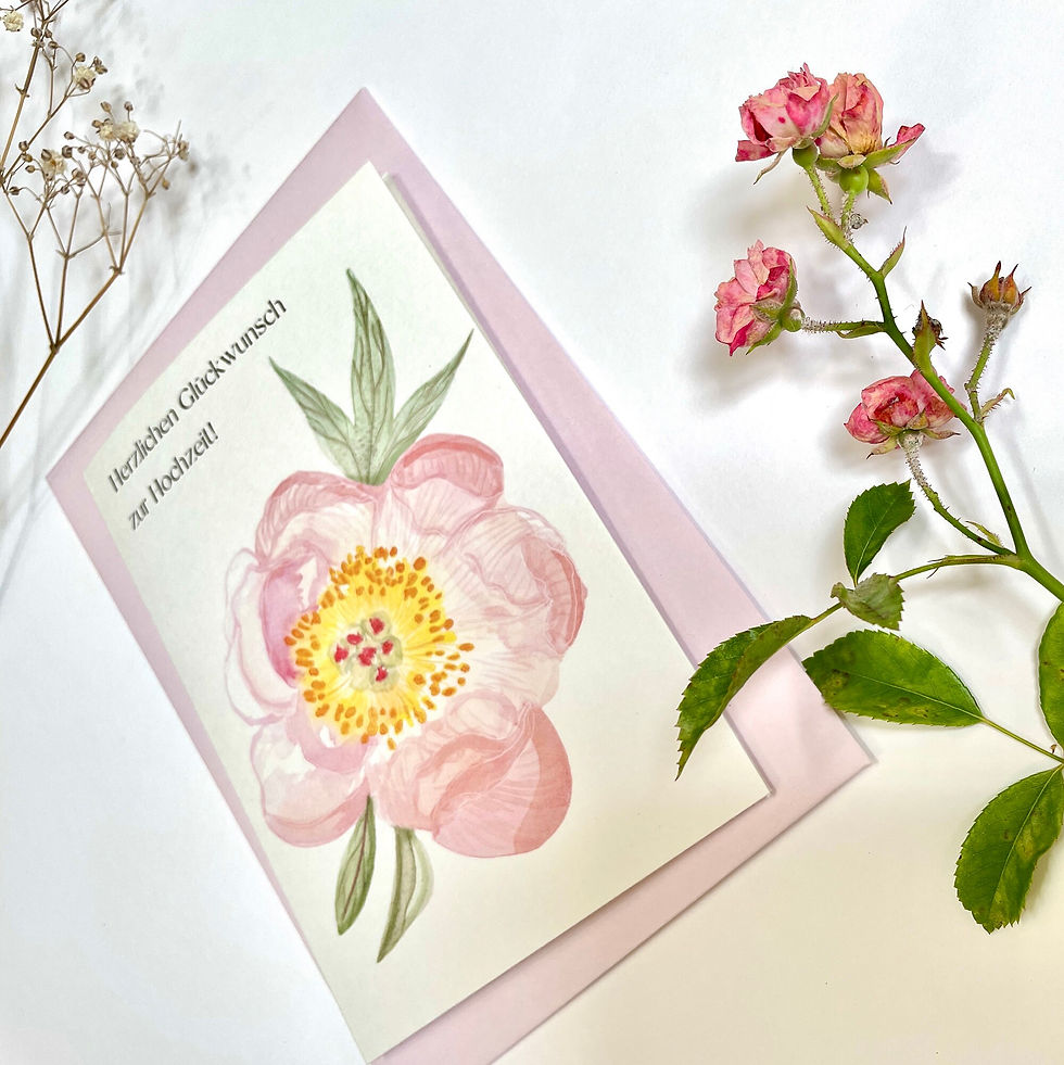 Thumbnail: Hochzeitskarte Aquarell Pfingstrose