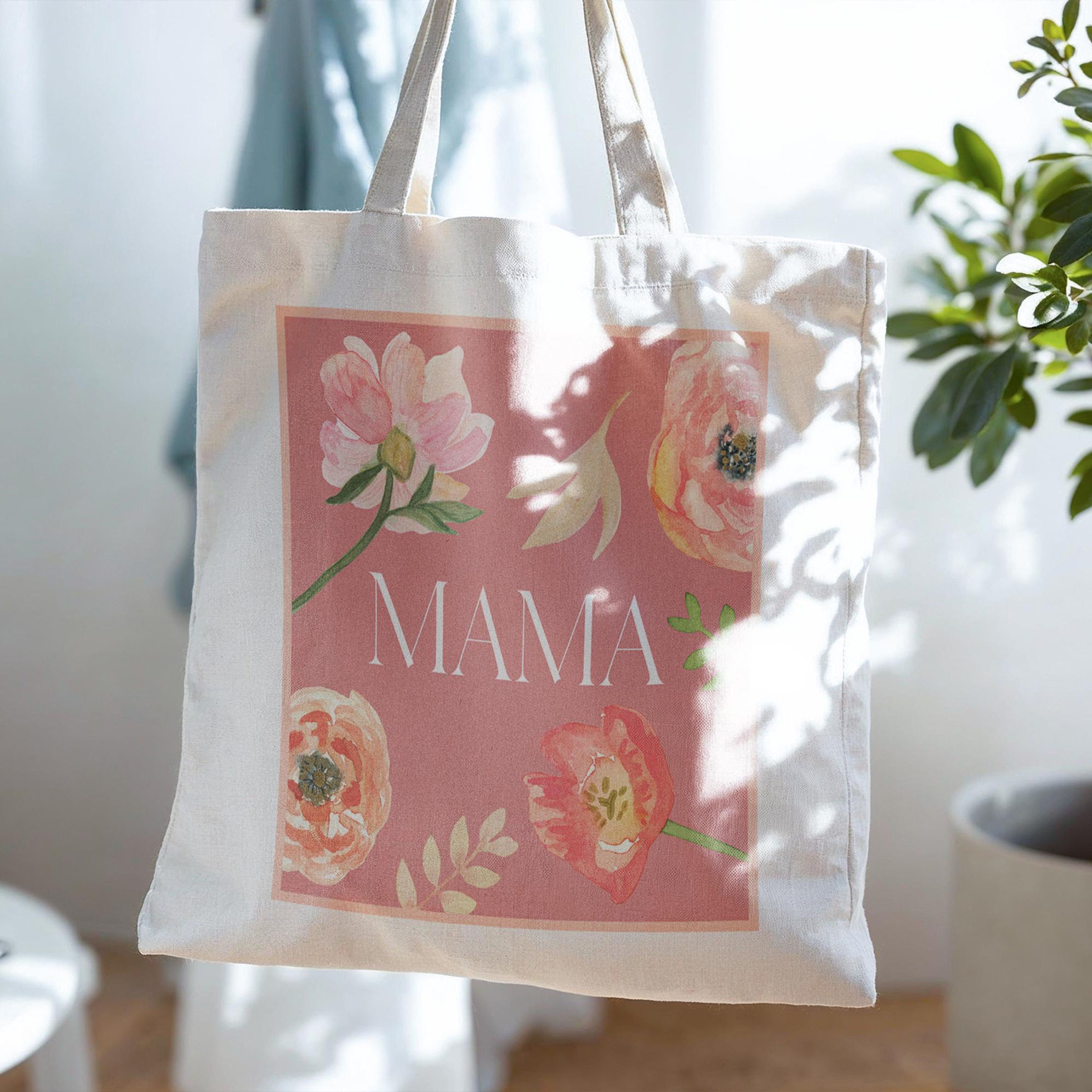 MAMA Baumwolltasche Aquarell Blumen Geschenk Muttertag Handgemaltes Motiv Hochwe