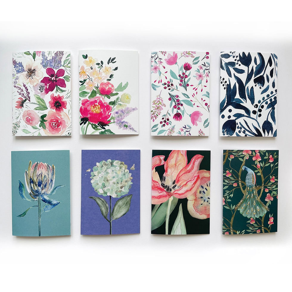 Miniaturbild: Grußkarte "Farbenfroh", Aquarell-Blumenkarte handgemalte florale Grüße
