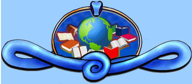 A blue beauty snake framing the planet Earth surrounded by books