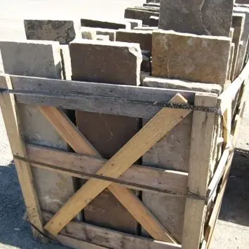 A wooden crate of stone for Hearths and Mantles supplied by Rock-It Natural Stone.