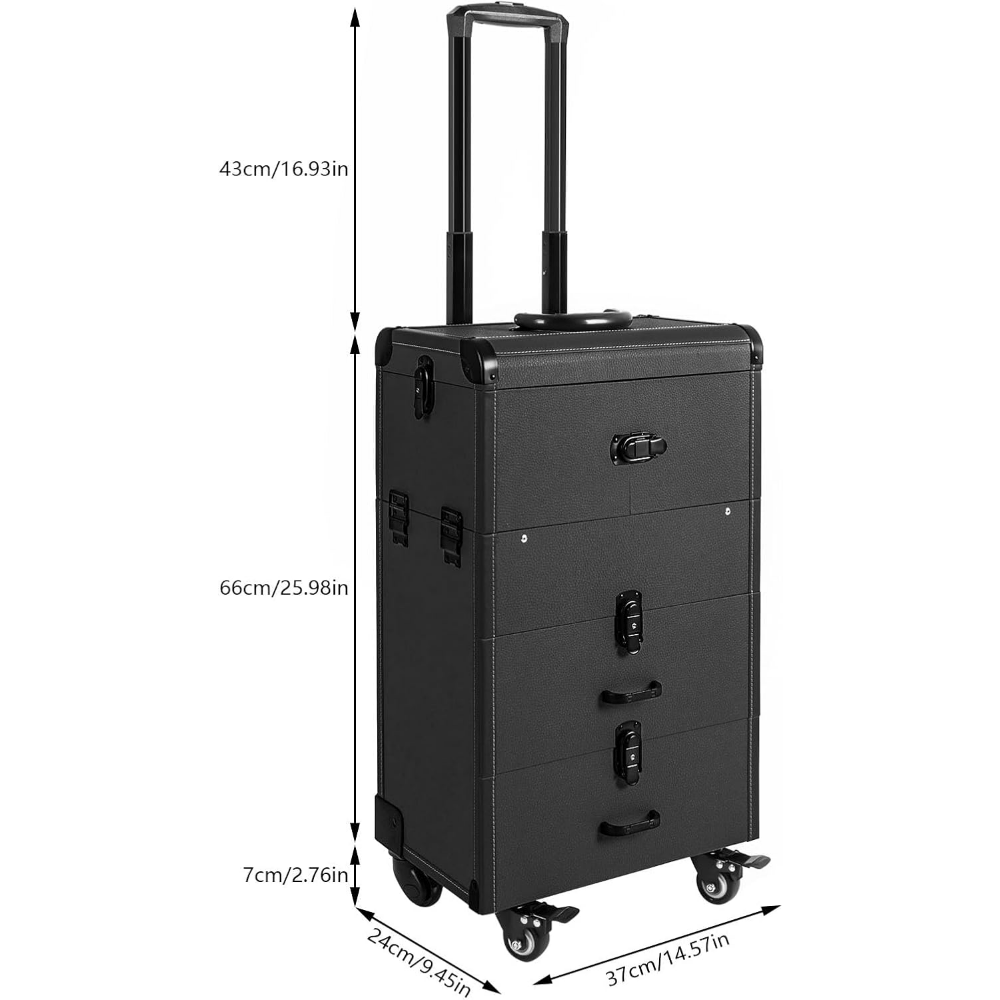 Rolling Makeup Case, Lockable Portable Cosmetic Organizer Trolley, Large Make up