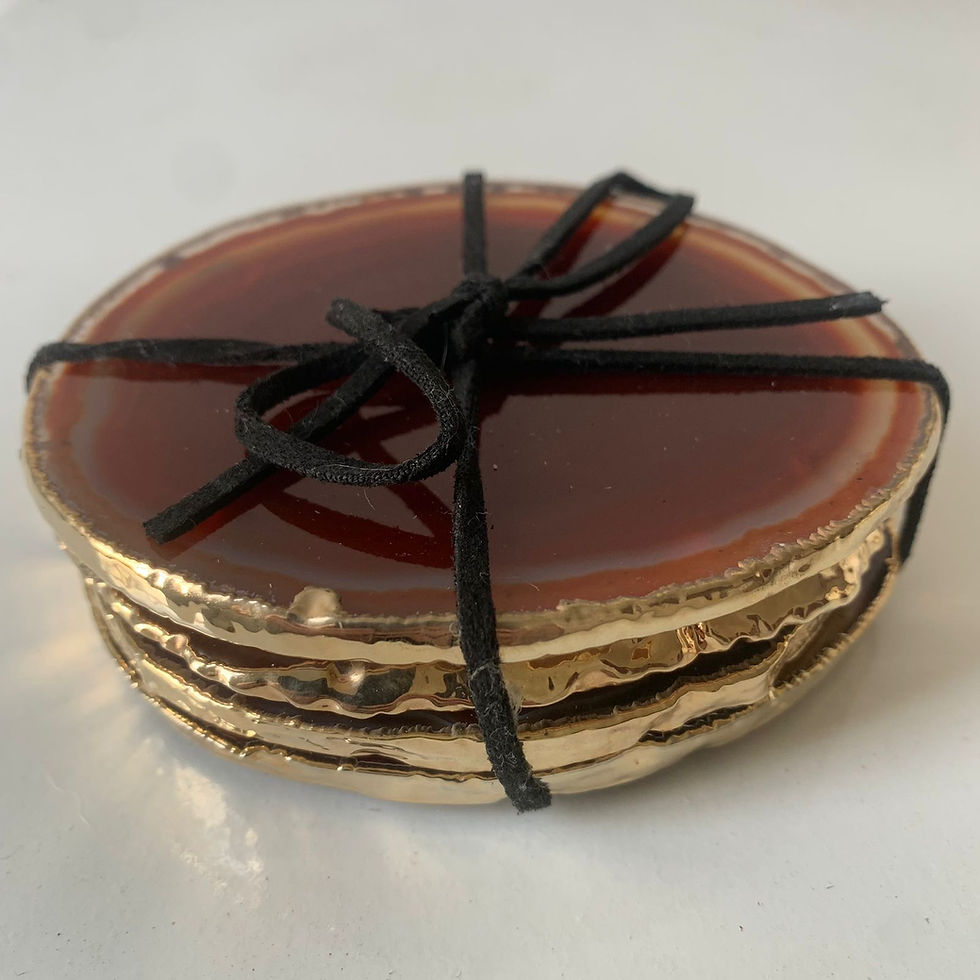 Miniatura: Porta-copos em Ágata com Borda Dourada - KIT 4 PEÇAS