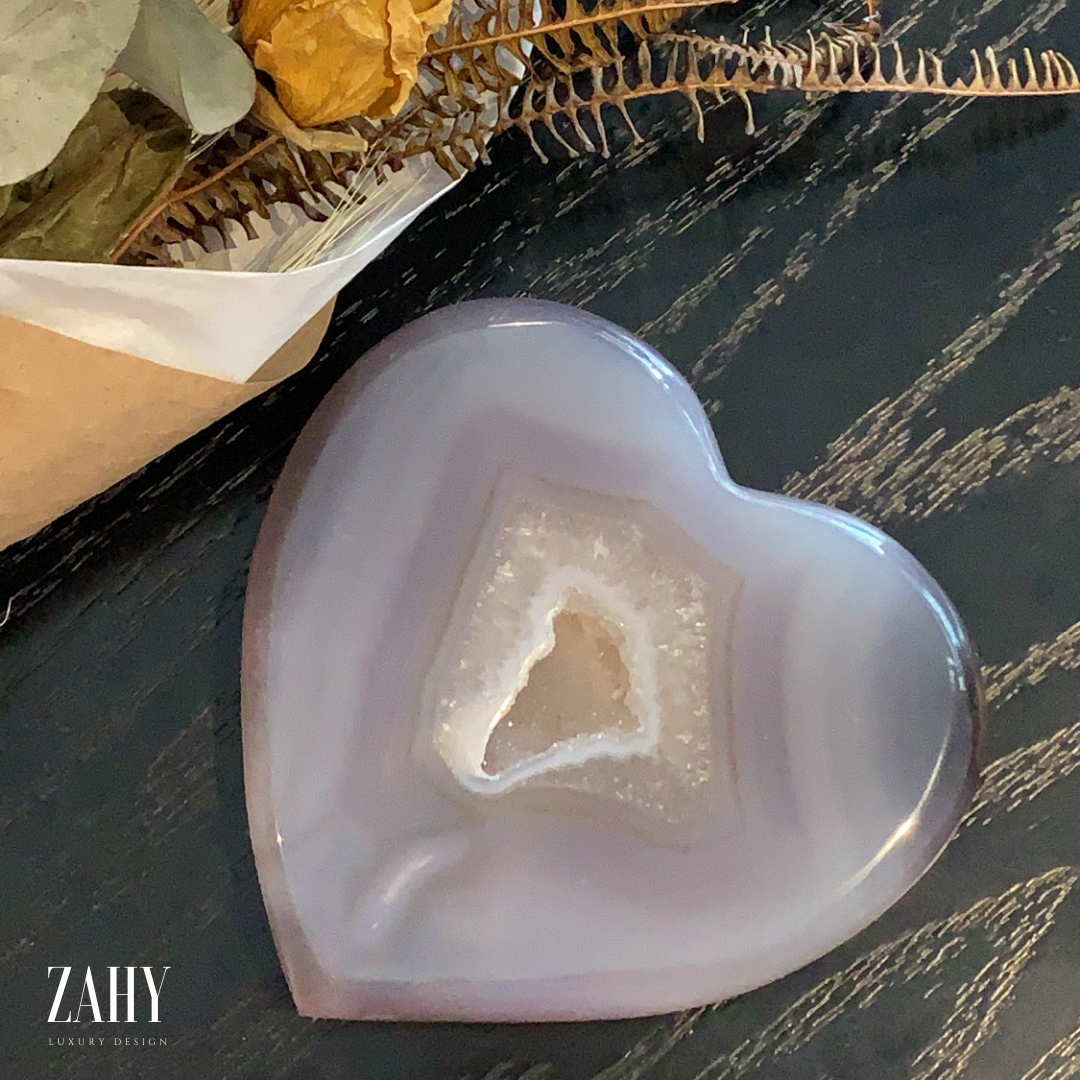 Coração Ágata Cinza Azulada - M