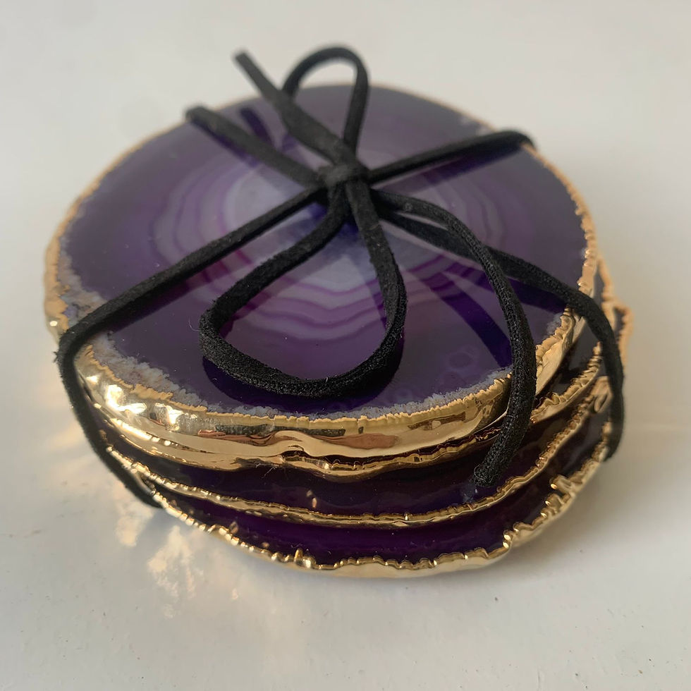 Miniatura: Porta-copos em Ágata com Borda Dourada - KIT 4 PEÇAS