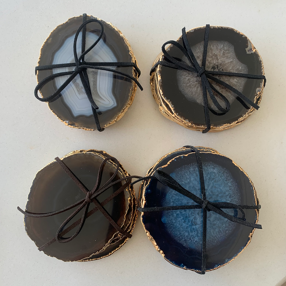 Miniatura: Porta-copos em Ágata com Borda Dourada - KIT 4 PEÇAS