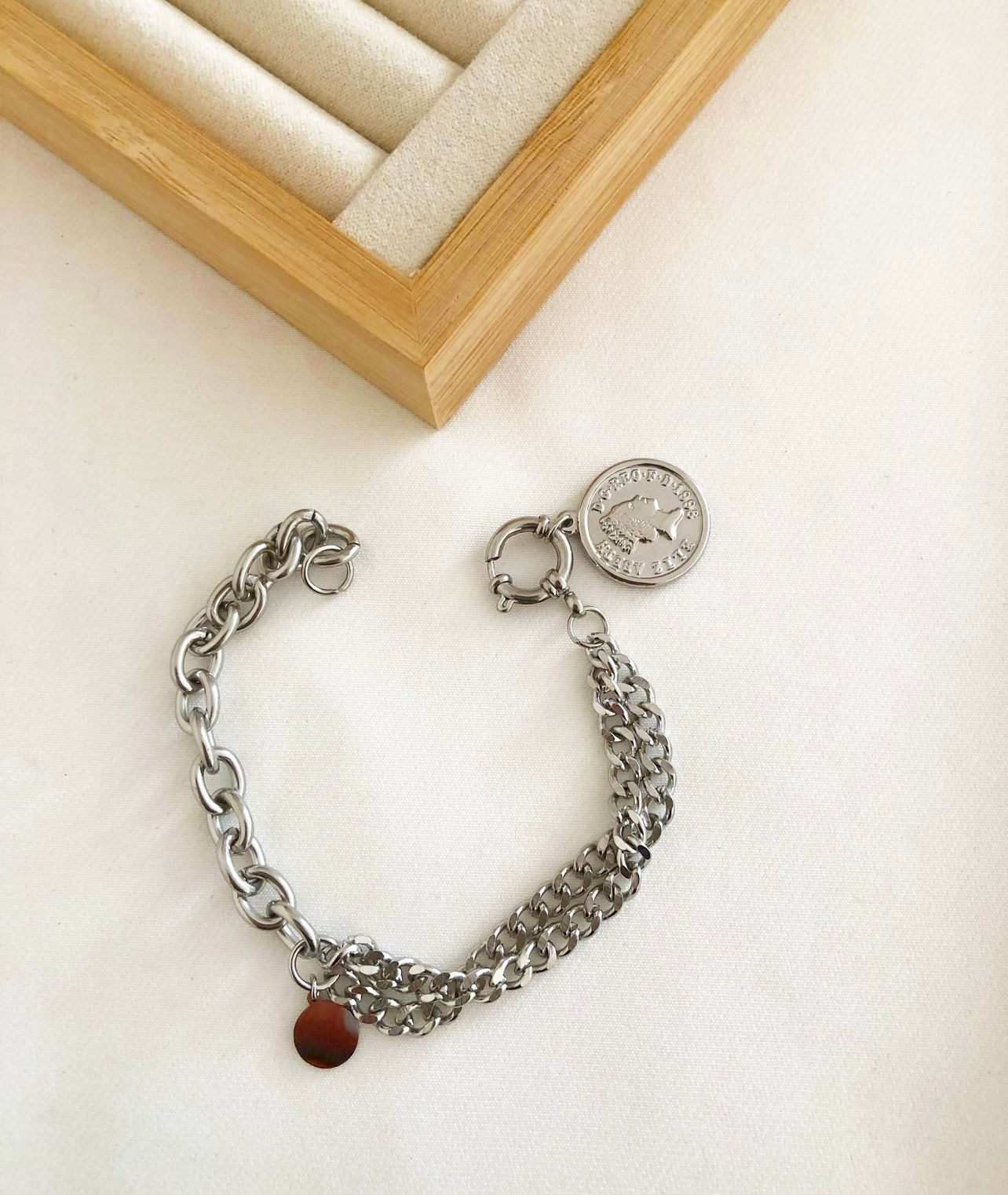 Çelik ikili Zincir Gümüş Renk Bileklik 