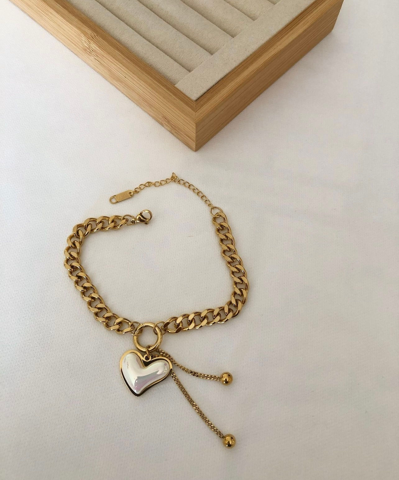 Çelik İnci Kalp Zincir Bileklik 