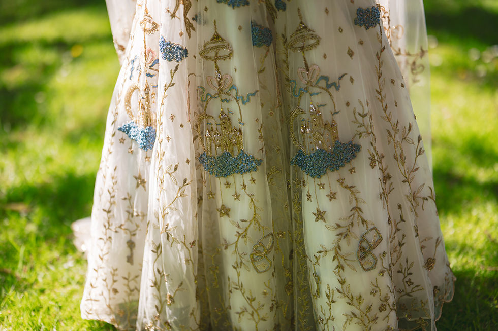 Thumbnail: The Castle in the Clouds Ivory Hand embroidered Trail lahenga