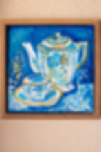 Thumbnail: Grandma's Smiling Teacup & Pot 14IN x14IN Canvas Mixed Media Wall Art Painting
