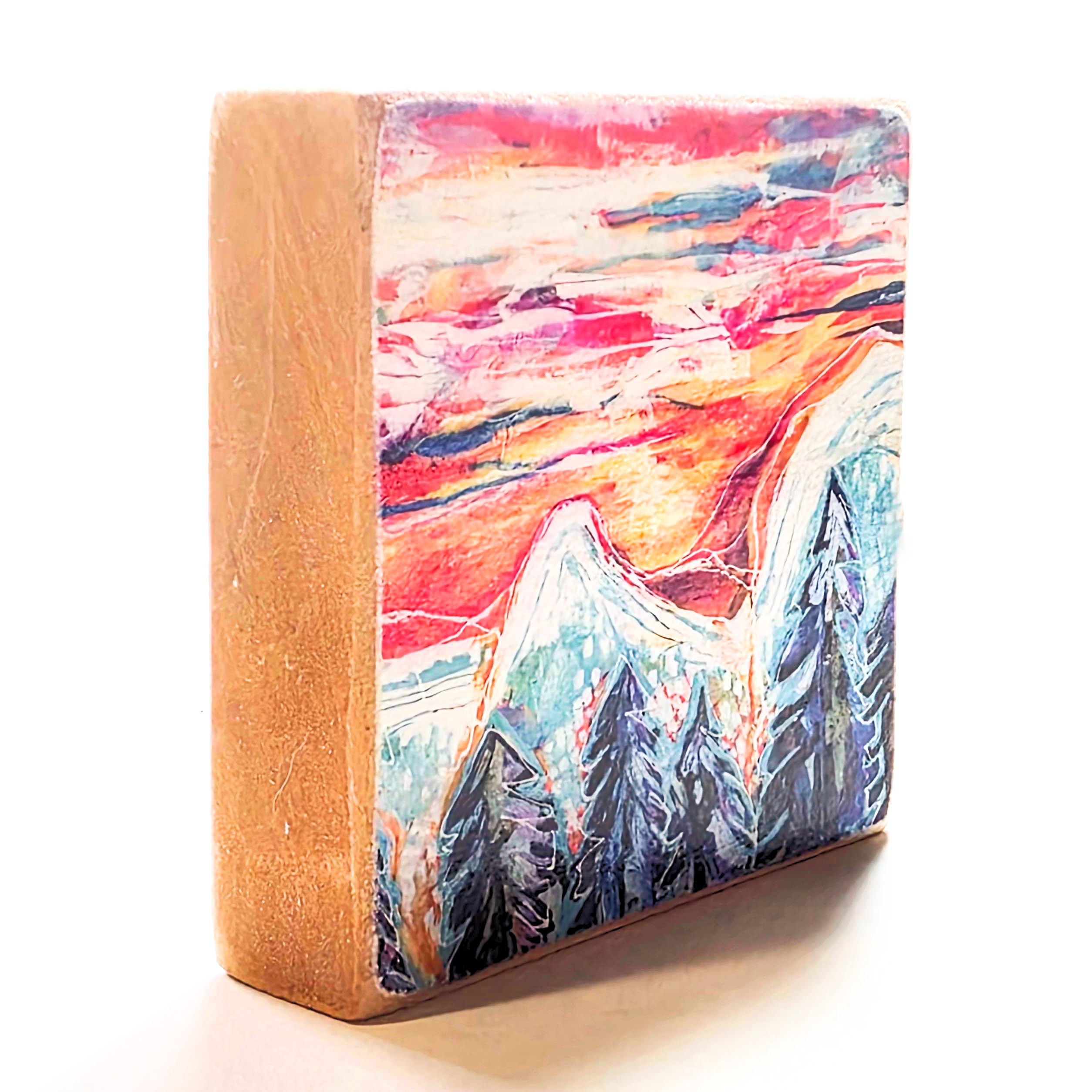 Polar Vortex Mountain Landscape Renée Darling PRINT Art Wooden Block 4" x 4"