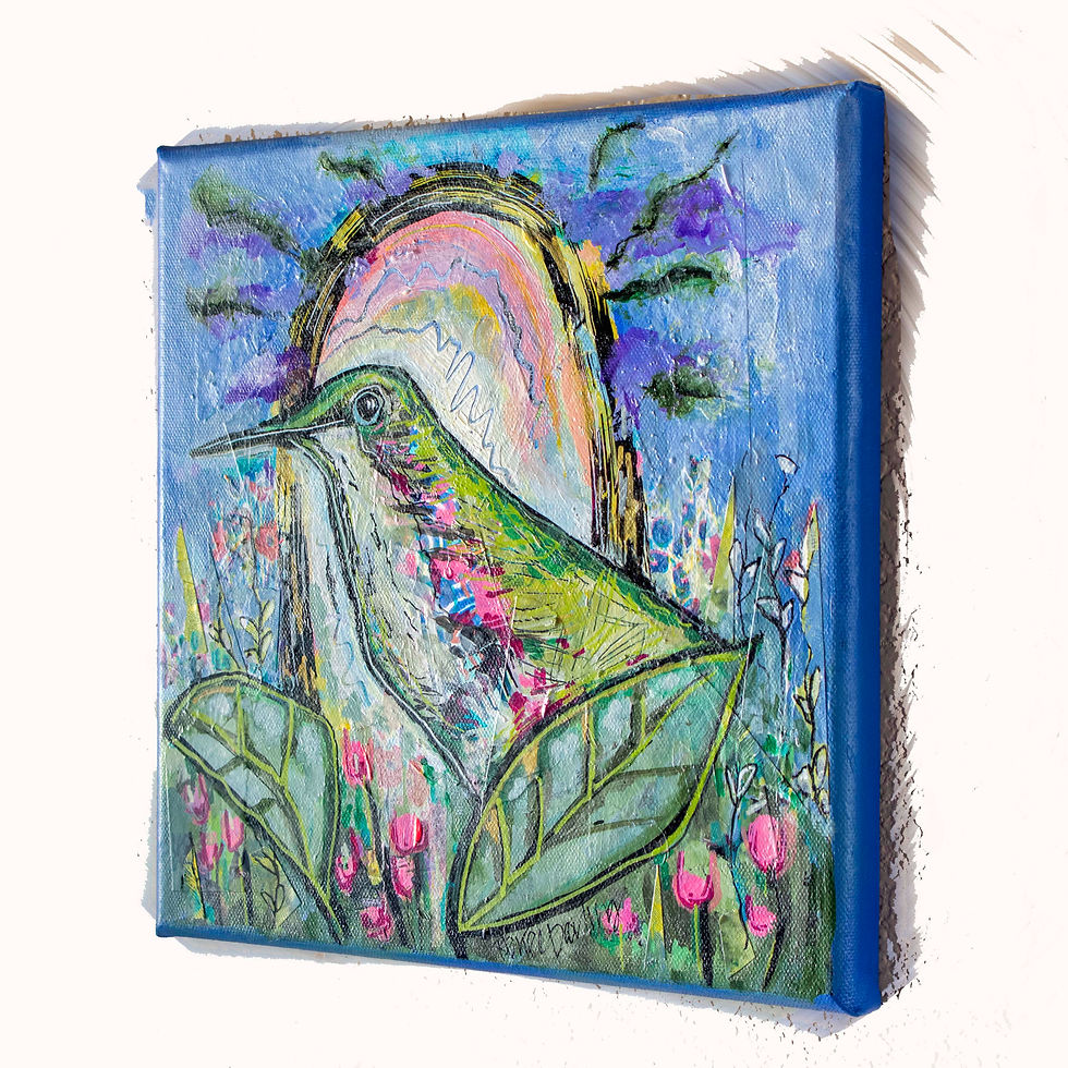 Thumbnail: A Hummingbirds Journey 10IN x 10IN Bird Nature Mixed Media  Canvas Painting