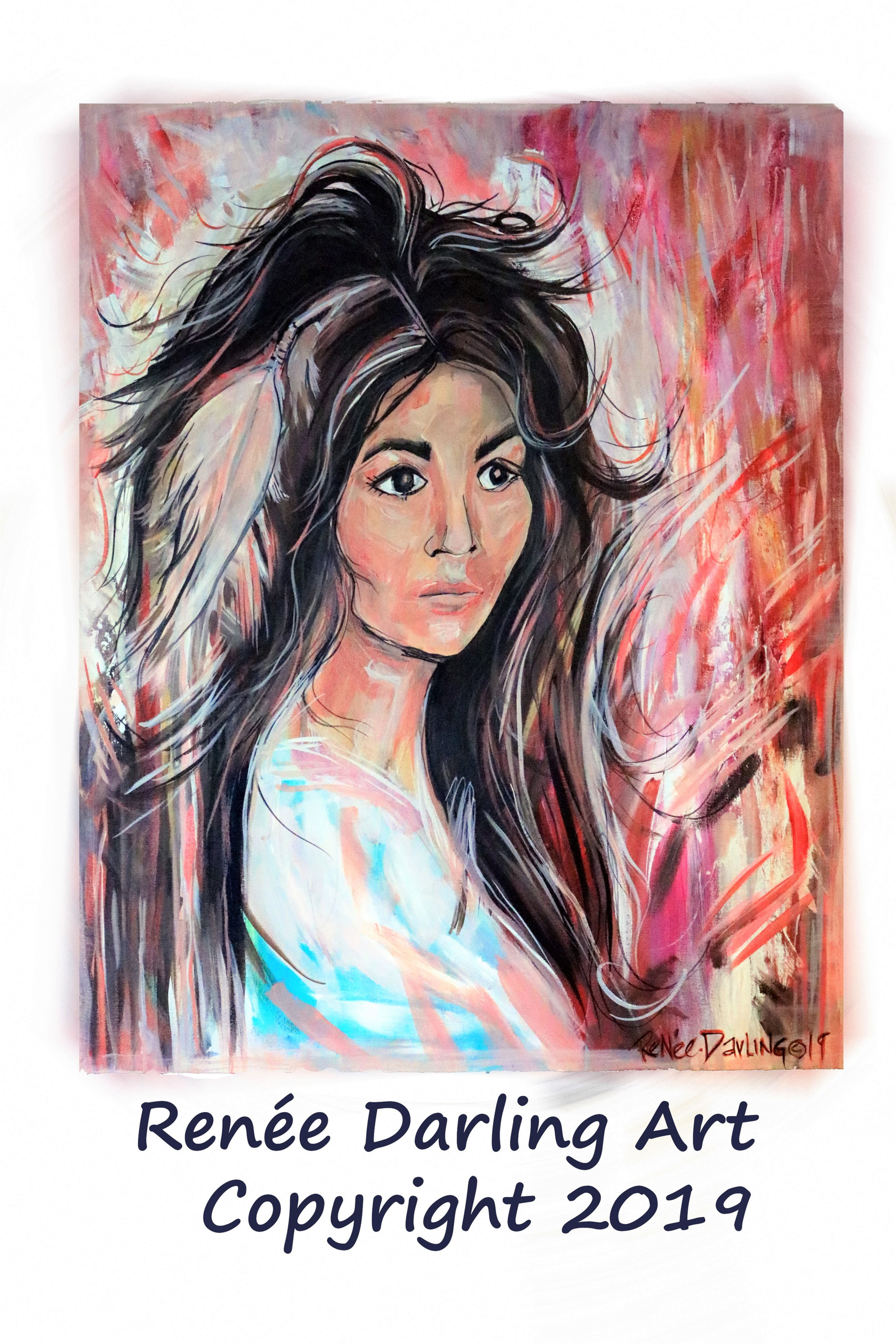 CECILIA 24x30 Acrylic Canvas Painting Native American Woman Portrait