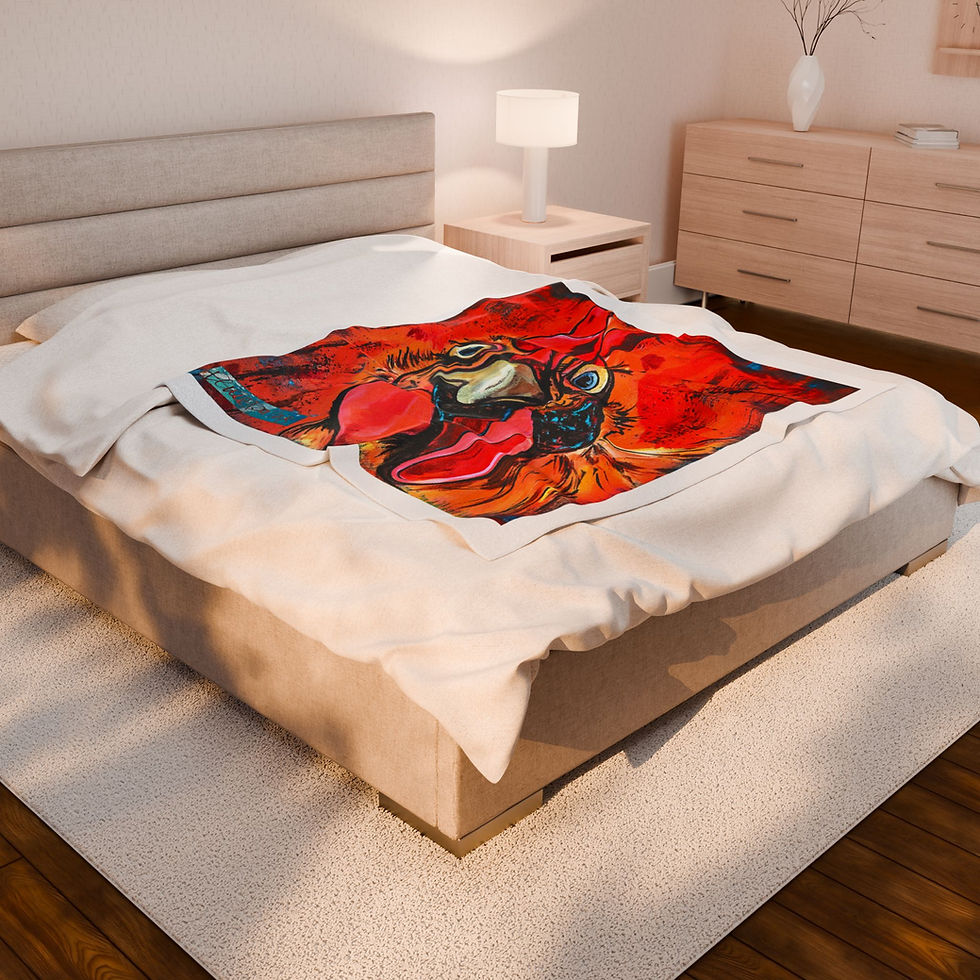 Thumbnail: COOP Fun Rooster Plush Blanket Colorful Farm Animal Throw | Renée Darling Art