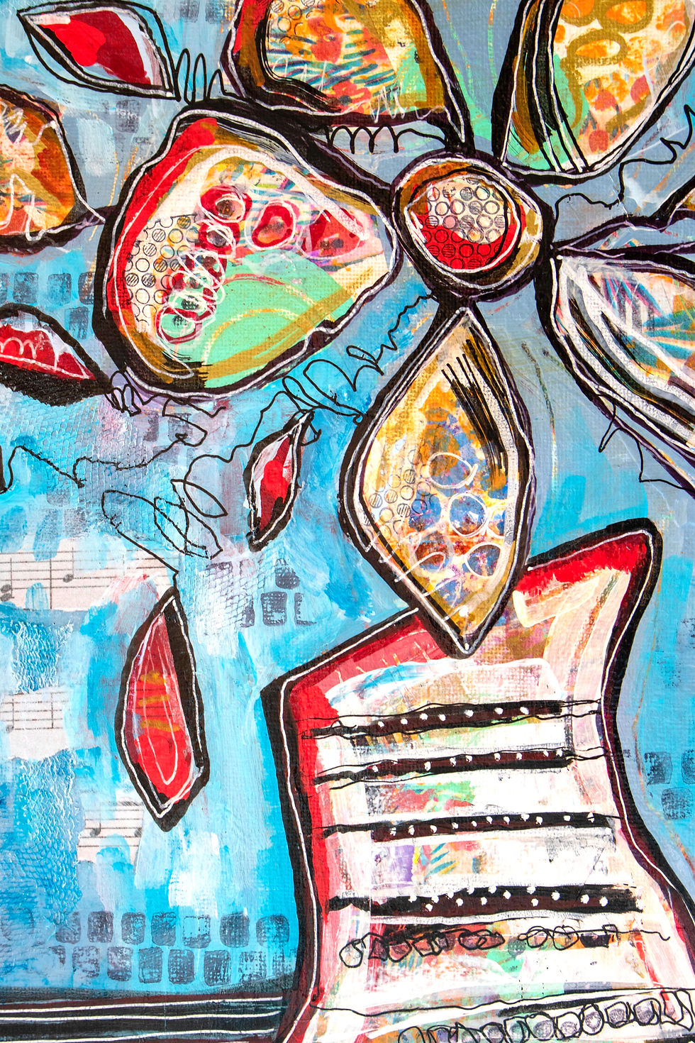 Thumbnail: Floral Harmony 12IN x 16IN Canvas Mixed Media Wall Art Painting