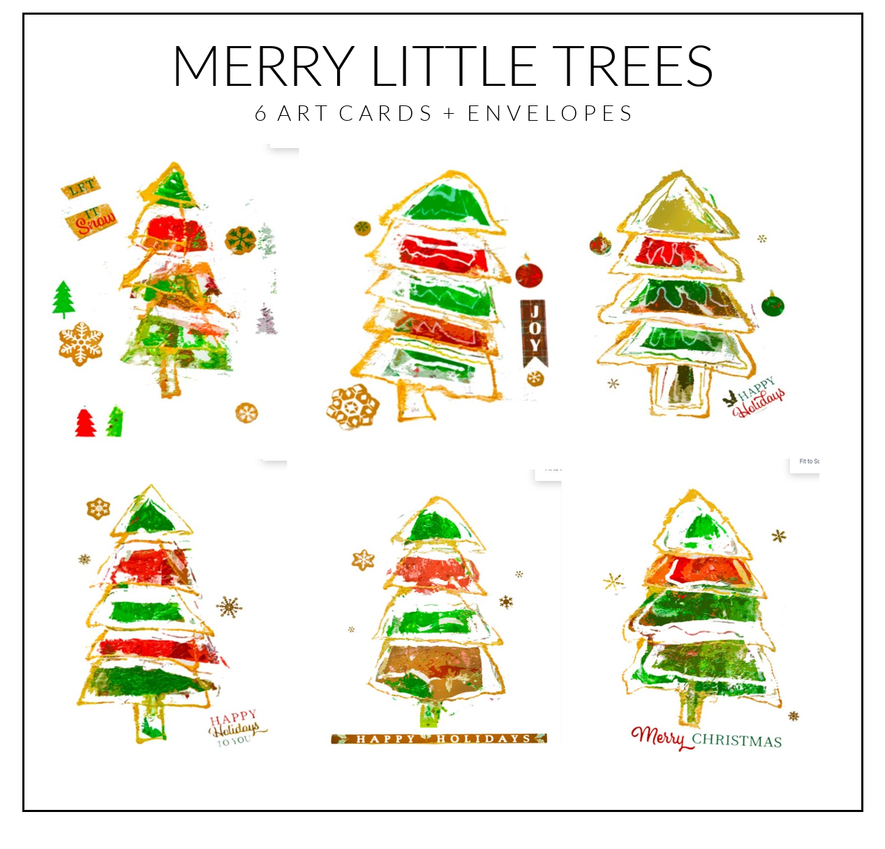 Merry Little Trees Christmas Renee Darling Art Notecards Set of 6 + Envelopes