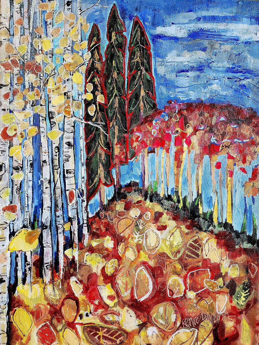 Crimson Autumn Trail 12IN x 16IN Fall Floral Leaf Mixed Media Original Painting