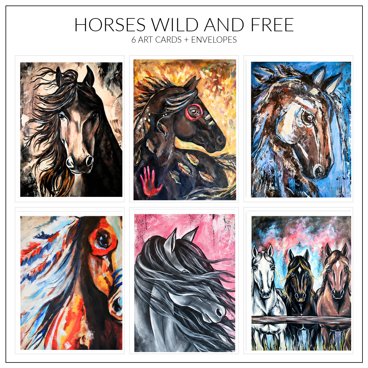 Horses Wild & Free Renee Darling Art Notecards Set of 6 + Envelopes