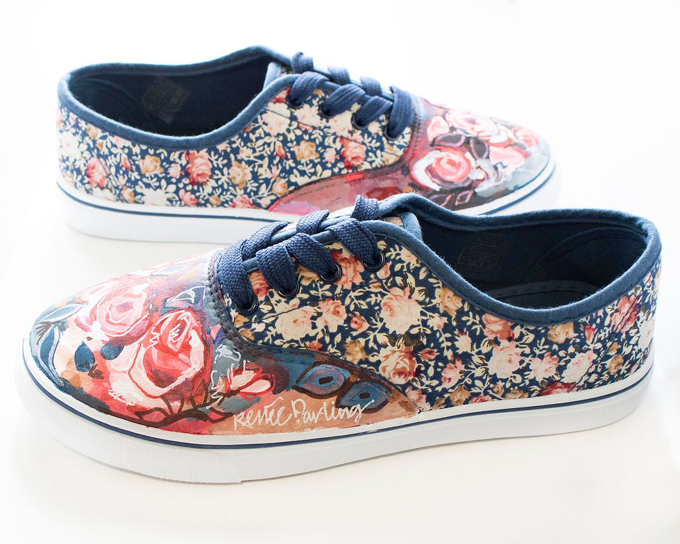 Thumbnail: Rose Florals Women's Sz 8 Navig8 Lace Up Slides Hand Painted Fabric Art Shoes