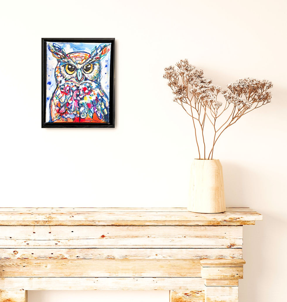 Thumbnail: Owls Company Bird 9IN x 11IN Framed Animal Mixed Media Wall Art Painting