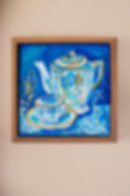 Thumbnail: Grandma's Smiling Teacup & Pot 14IN x14IN Canvas Mixed Media Wall Art Painting