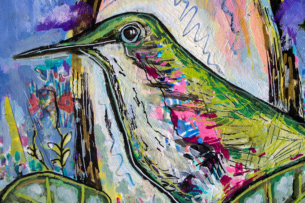 Thumbnail: A Hummingbirds Journey 10IN x 10IN Bird Nature Mixed Media  Canvas Painting