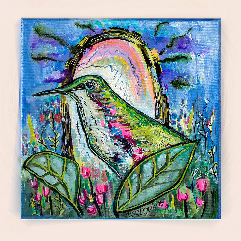 Thumbnail: A Hummingbirds Journey 10IN x 10IN Bird Nature Mixed Media  Canvas Painting