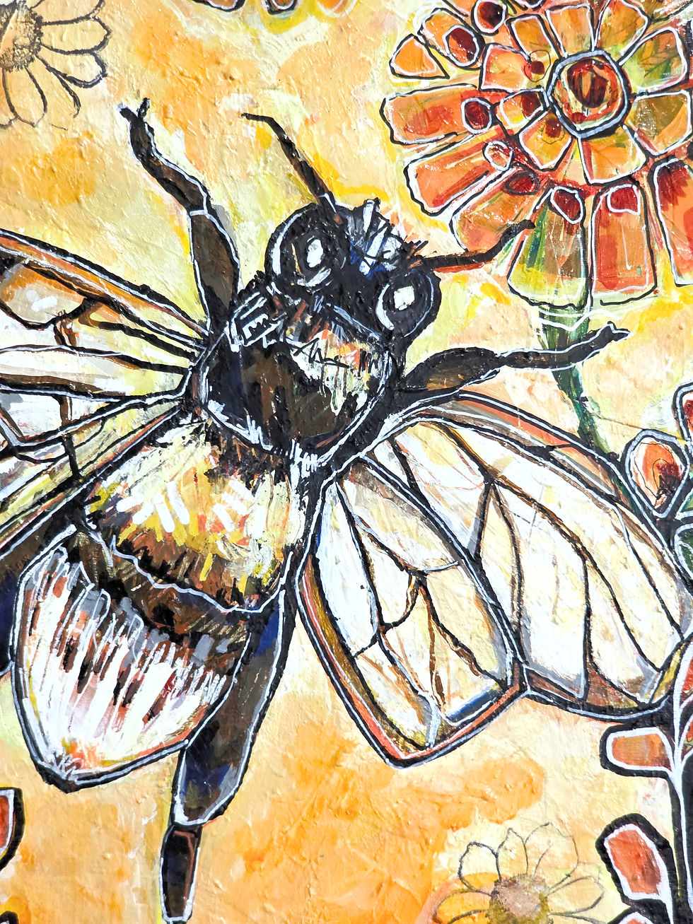 Thumbnail: Bee Cheerful 12IN x 12IN Floral Mixed Media Original Wall Art Painting
