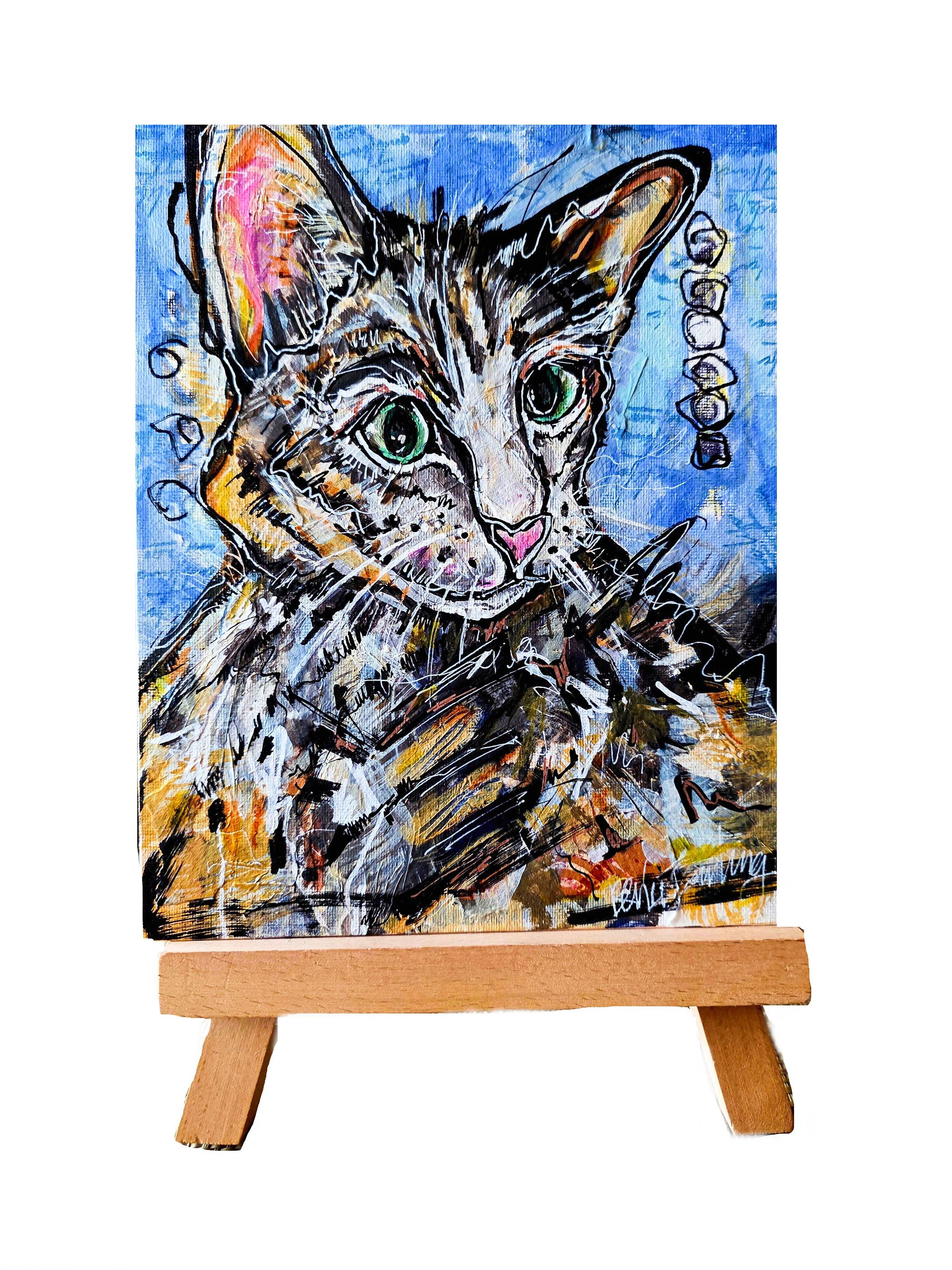 Callie Kitten Cat Animal 8IN x 10IN Canvas Panel Mixed Media Paint