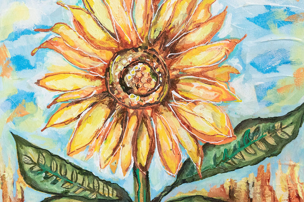 Thumbnail: Hello Sunshine 8IN X 8IN Sunflower Floral Mixed Media Acrylic Wall Art Painting