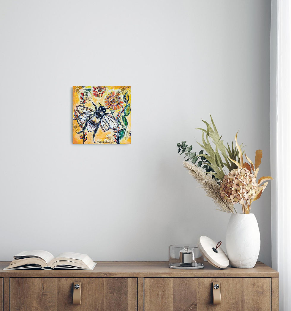 Thumbnail: Bee Cheerful 12IN x 12IN Floral Mixed Media Original Wall Art Painting