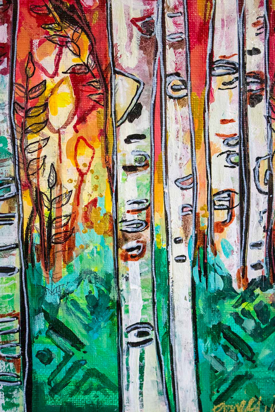 Thumbnail: Stamped Aspen Grove 11IN x 11IN Mixed Media Canvas Panel Board Landscape Trees