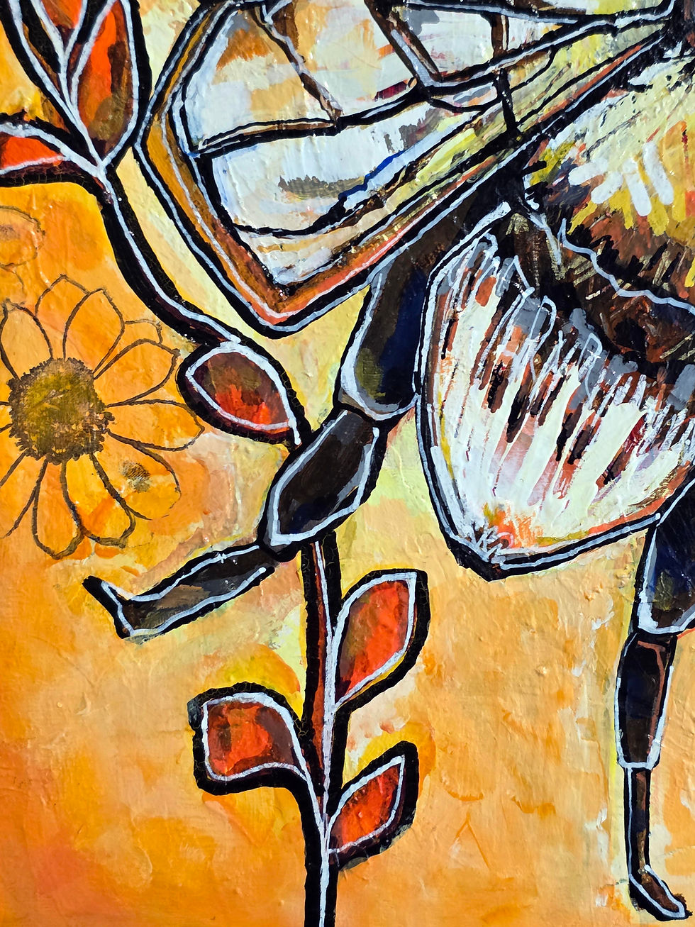 Thumbnail: Bee Cheerful 12IN x 12IN Floral Mixed Media Original Wall Art Painting