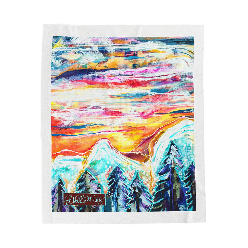 Polar Vortex Peaks Velveteen Plush Blanket Colorful Mountain Art Renée Darling