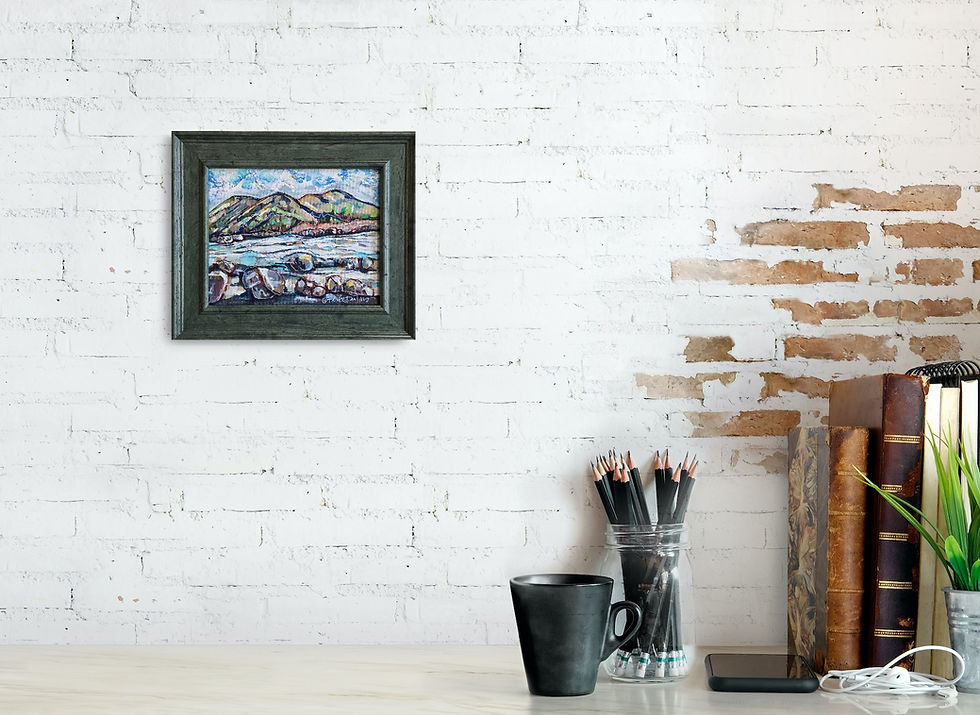 Thumbnail: Where the River Flows 14IN x 12IN Original Framed Mountain Landscape Painting