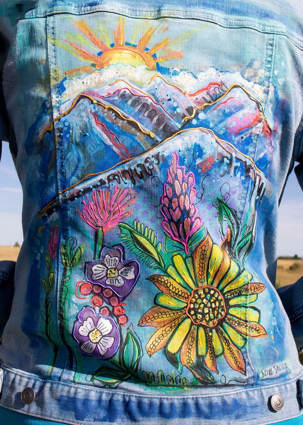 Thumbnail: Colorado Dream Women's M 8/10 Painted Denim Ladies Jean Jacket Wearable