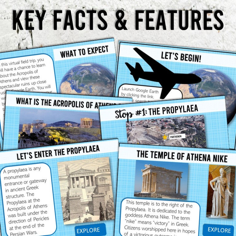Thumbnail: Content slides which feature key facts and features about the Acropolis of Athens