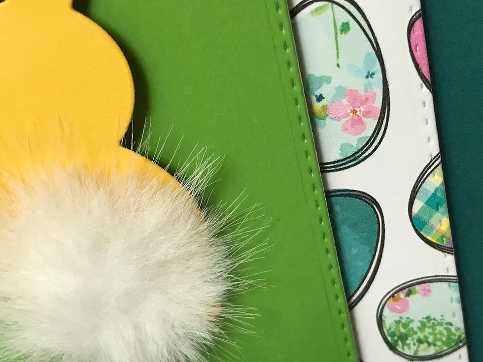 Thumbnail: Easter card featuring yellow bunny cutout, fluffy tail, and egg background.