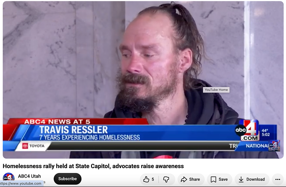 Travis Ressler is a nomad we transported and invited to speak at the Crossroads Urban Center rally. 